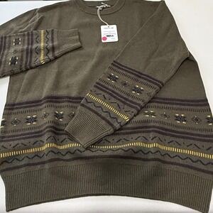 Toad&Co Mens XXL Green Wool Blend Crewneck Sweater Heritage Cabincore Fair Isle